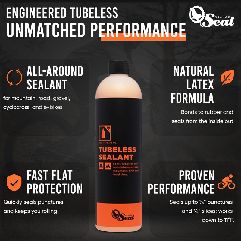 Orange Seal - Regular Formula Tubeless Bike Tire Sealant | Fast Sealing, up to 1/4" Puncture | for MTB, Road, CX and Gravel Bicycle Tires | 16oz Refill - Image 2